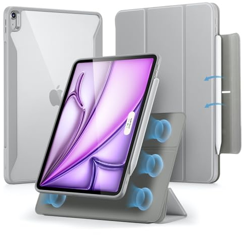 ESR für iPad Air 13 Zoll Hülle M4/M3/M2 (2026/2025/2024), Grau | Abnehmbare Magnetische Abdeckung, Vertikaler Ständer, mit Stiftladen und -aufbewahrung, Rebound 360 Serie