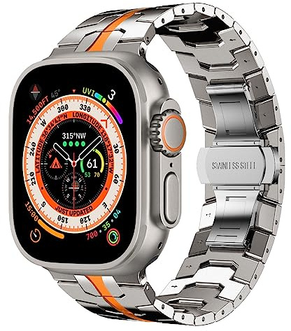 Fullife Metal Strap for Apple Watch Ultra Strap 49mm,Titanium/Orange | Solid Stainless Steel Band 46mm 45mm 44mm Compatible with iWatch Ultra 3 2 1 Series 11/10/9/8/7/6/5/4/SE
