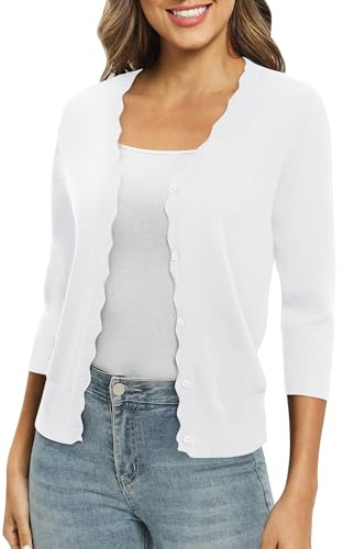 EXCHIC Donne 3/4 Manica Button Down Coprispalle Maglia Scollo a V Tinta Unita Elastico Leggero Cardigan per Vestito