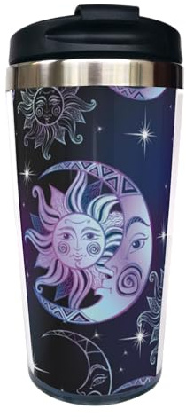 Fenmshairy Sun Moon and Stars Travel Coffee Mug 13 Oz, Funny Goth Stainless Steel Insulated Tumbler Cup with Lid, Novelty Thanksgiving, Birthday & Christmas Gift for Men, Women, Friend, Sister, Bestie