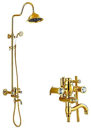 WAGXIyU Bathroom Bath Shower Faucet Set Gold Retro Copper Shower Set Shower Kits Wall-Mounted Rotatable Lifting Hand Shower, Bathroom Cold/Water Tap, Ceramic Spool Shower