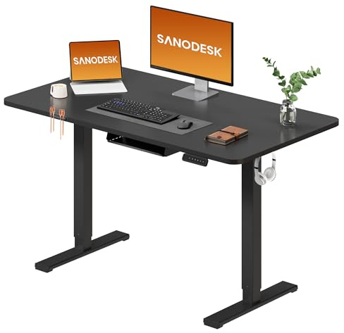 SANODESK Höhenverstellbarer Schreibtisch 120 x 60 cm Schreibtisch Höhenverstellbar Elektrisch Ergonomischer Steh-Sitz Tisch Computertisch für Heimbüro Homeoffice(schwarz)