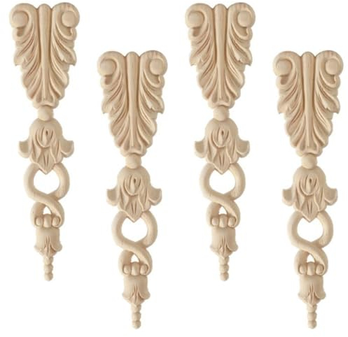 Sctmda Vintage Holz Geschnitzte 4 Stück Decal Applikation Ornamente für Möbel - Geschnitzte Holzschnitzerei Ecke Onlay 20 x 5cm