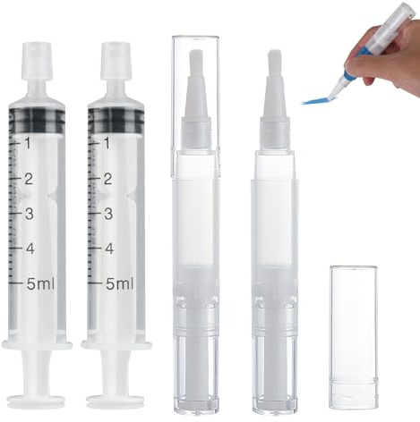 LANAFAY 2 Pezzi Pennarelli Vuoti per Ritocco Penne 5ml con 2 Siringas 2ml, Ritocchi Penne Riempibili per Cartongesso, Riparazione di Mobili Kit