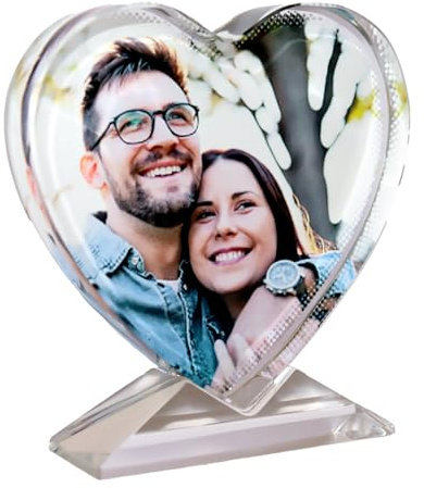 Personalised Heart Photo Crystal, Frameless Photo Frame, Personalised Gift for Wedding Anniversary, Birthday, Mother's Day, Father's Day, Valentines