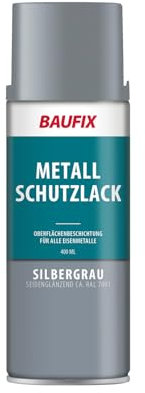 BAUFIX Sprüh und Effektlack, Metall Schutzlack Spray silbergrau, seidenglänzend, 400 ml, DIY Lack, Dekorieren von Glas Metall und Holz