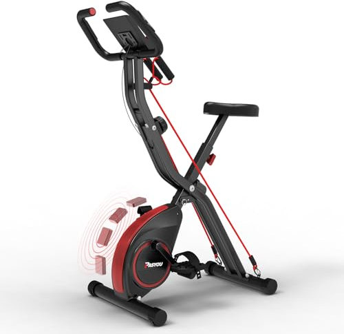 PASYOU Folding Exercise Bike with LCD Monitor and Heart Rate Sensor, Foldable Spin Bike for Home, Load Capacity 330LB, Includes Resistance Bands