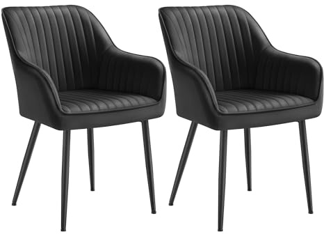 SONGMICS Esszimmerstuhl, 2er Set, Polsterstuhl mit Armlehnen, Samt | Küchenstuhl, Sessel, Loungesessel, bis 120 kg belastbar, Metallbeine, für Esszimmer, Küche, tintenschwarz