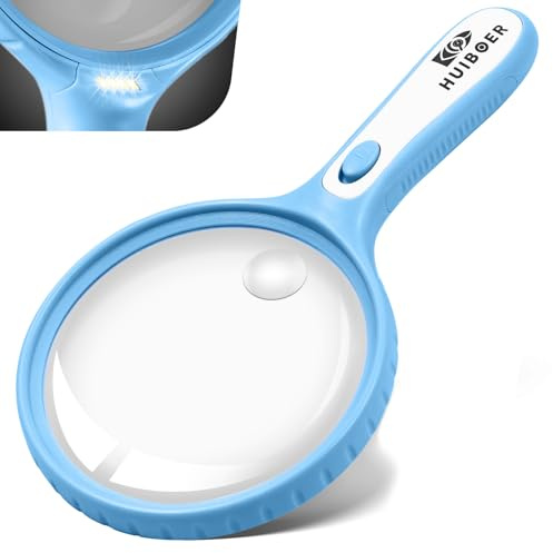 5.3 Inch Magnifying Glass with Light, 10X 20X Handheld Magnifier with 4 LED Lights for Seniors & Kids, Ideal for Reading, Working, and Close-Up Inspection (Blue)