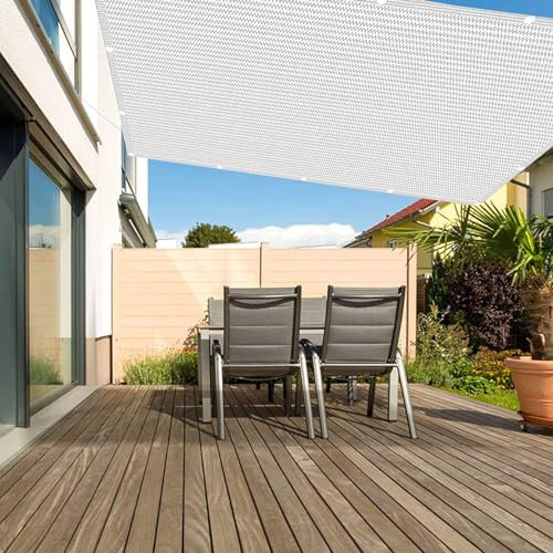 Grande tenda parasole quadrata bianca, 3,4 x 6 m, traspirante, protezione UV per giardino, patio e piscina, facile installazione e resistente al vento