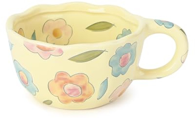 Koythin Taza de café de cerámica, bonita taza de frutas florales para el día de San Valentín, tazas de pareja de 250 ml para té con leche, adecuada para mamá en el día de la madre (flores coloridas)