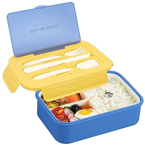 OVBOVA ,Brotdose Kinder mit 3 Fächern,Lunchbox Bento Boxen 1100ML Auslaufsicher Lunchbox,Bento Box Brotdosen mit Besteckset, Essensbox Jausenbox,Vesperdose Frühstücksbox für Kinder und Erwachsene