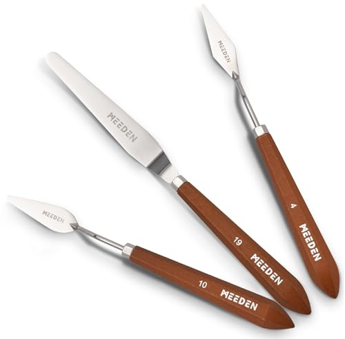 MEEDEN Künstler-Palettenmesser-Set: 3-teiliges Kunstspachtelmesser | Palettenmesser mit Holzgriff - Edelstahl Spachtel für Öl, Acryl-Leinwandmalerei