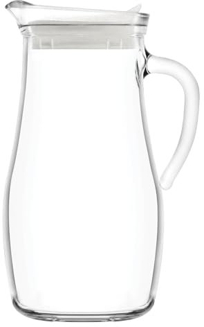 LAV 1.8L Misket Glass Water Jug with Silicone Lid - Clear/White - 1x Large Kitchen Juice Milk Iced Tea Drinks Fridge Pitcher Dispenser Container Carafe Bottle