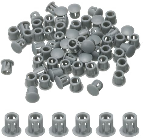 sourcing map 60pcs Nylon Plastic Hole Plugs, 1/5(6mm) Round Drill Screw Hole Plugs Covers Knockout Locking Plastic Plugs Insert End Caps for Kitchen Cabinet Furniture, Dark Gray