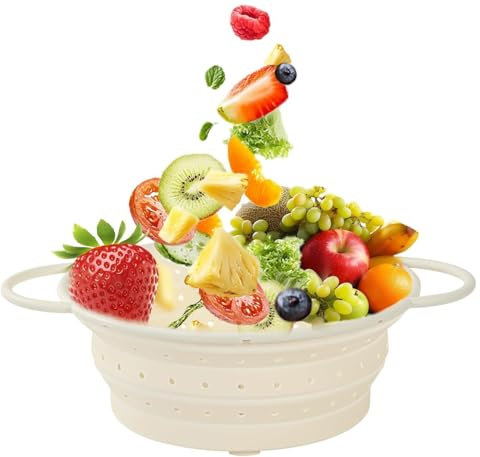 Scolapasta pieghevole in silicone, 33 cm, scolapasta grande per pasta e verdure con gancio, resistente al calore (33 cm)