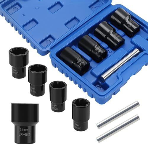 NAMYEUT 5 PCS Twist Socket Set, Locking Wheel Nut Removal Tool, Bolt Extractor Set, 1/4 Drive Impact Extractor Tool for Damaged Rounded Tire Nuts Mechanical Repairs