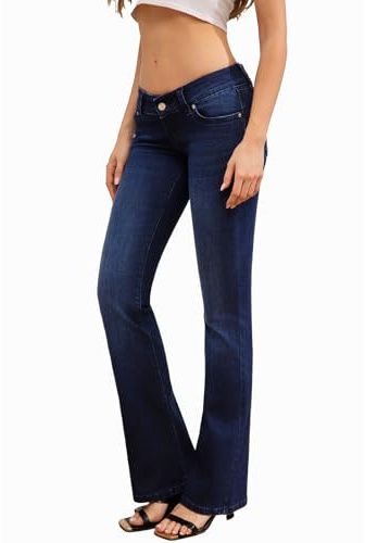 WAISUNZLM Women's Super Low Rise Stretchy Flared Jeans Slim Fit for Flattering Silhouette Bootcut Denim Pants Dark Blue