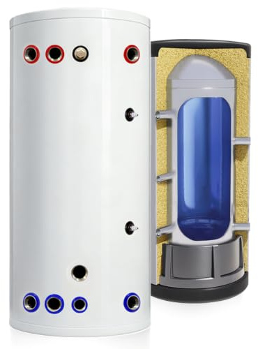 TECHGLOBE - Pufferspeicher aus Edelstahl - 6/4 Zoll Anschlüsse - mit 50 mm Isolierung - Boiler (200 L)