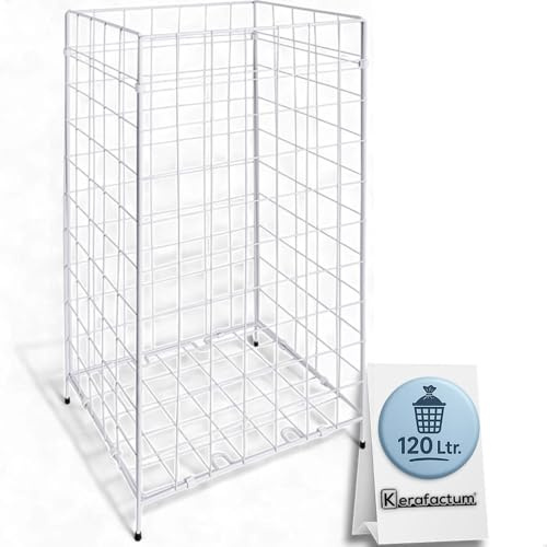 Cesta de la colada para bolsas de basura de 120 l, plegable, con bordes reforzados, con patas de goma para residuos secos, de pie y para montaje en pared, también se puede utilizar como cubo de papel
