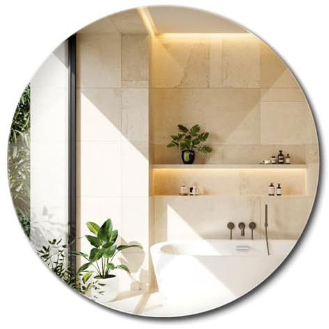 Specchio da Parete Rotondo Ø 60 cm Minimalista Senza Cornice per Bagno Cucina Soggiorno e Corridoio Moderno