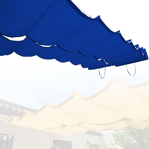 Housse de pergola rétractable - Auvent réglable et voile d'ombrage en polyester lisse - Design coulissant pour extérieur (bleu, 1,5 x 9 m)