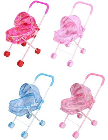 Puppenwagen Für Kinder Ab 3 Jahren, Klappbarer Puppenbuggy Mit Verdeck Und Stauraum, Reisesystem Für Puppen Mit Zubehör, Roller Spielzeug Für Mädchen