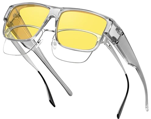 Ulknyss Occhiali Guida Notturna Polarizzati Sovraocchiali da Sole Lenti Gialle per Uomo Donna Guida Antiriflesso Night Vision Goggles