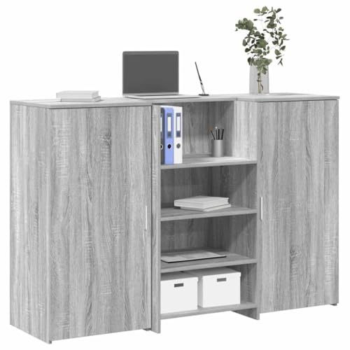 QZZCED Sonoma Empfangstheke, grau, 155 x 50 x 103,5 cm, mit integrierter Theke und großem Stauraum für Büros, Empfangsmöbel mit vielseitigem Design