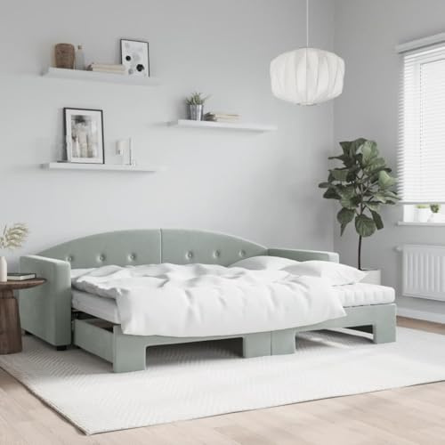 Bucmath Dagsäng, utdragbar med madrasser ljusgrå 80 x 200 cm, sammetssovsoffa, dubbelsängfunktion för gästrum, robust sängram, möbler