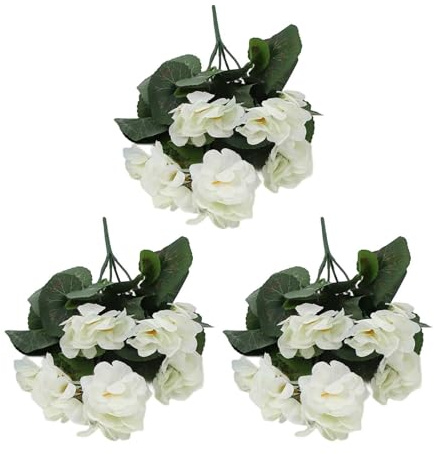 Eawfgtuw Künstliche Geranien für den Außenbereich, 35,6 cm, Seidenblumen, 3 Bündel, künstliche Blumen für Garten, Terrasse, Veranda, Innenbereich, Zuhause, ganzjähriges Display, wetterfest (Rosenrot)
