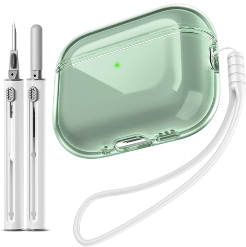 EQD für AirPods Pro 3 Hülle Transparent, mit Reinigungskit, Grün | Shockproof TPU Transparent Cover für AirPods Pro 3rd Generation, kompatibel mit Drahtloser Aufladung