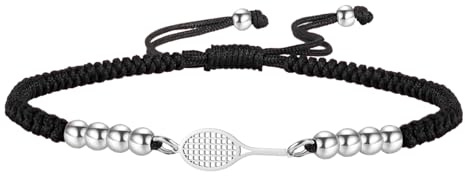 kkjoy Pulsera Ajustable de Cuerda Trenzada Raqueta de Tenis de Acero Inoxidable Cadena de la Suerte Hechas a Mano Joyas para Amantes del Deporte, Mujeres, Hombres y Jugadores