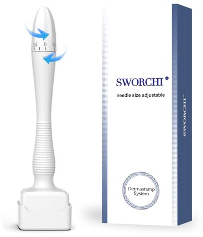 Derma Stamp Einstellbar Microneedling 0-3mm,Professioneller 110 Titanium Pins Derma Roller Microneedle Dermapen für Haar