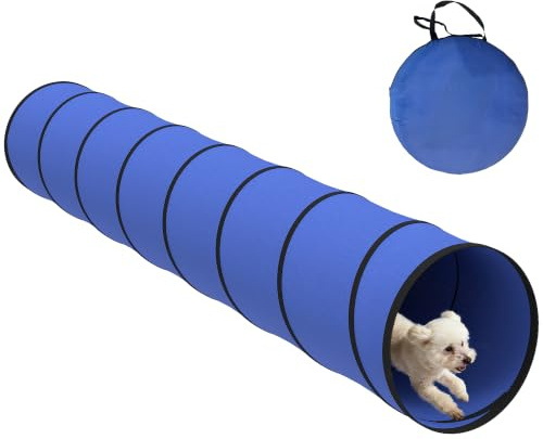 PawHut Dog Tunnel for Medium Breeds, 300 x 50 cm, Blue | Tear-Resistant Outdoor Dog Agility Equipment, Foldable Play Tunnel, Carry Bag, 4 Ground Pegs