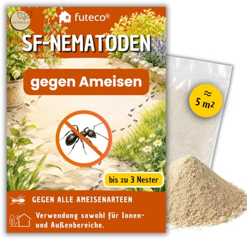 Futeco® SF-Nematoden gegen Ameisen - bis zu 3 Nester - ca. 5 m² | Natürliche Ameisenbekämpfung für Garten, Wege & Terrassen – ohne Chemie, einfache Anwendung