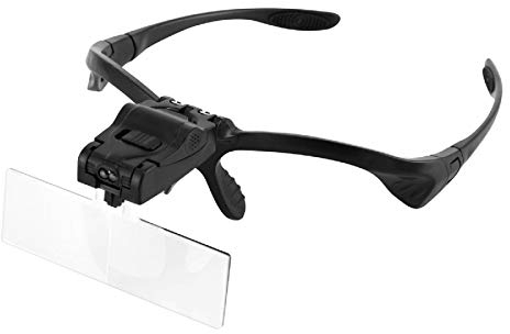 Bandeau Loupe avec éclairage LED, Wallfire mains libres support de têtes de lecture Loupe Lunettes avec 5 lentilles détachables pour lire, bijoux, regarder et électronique réparation