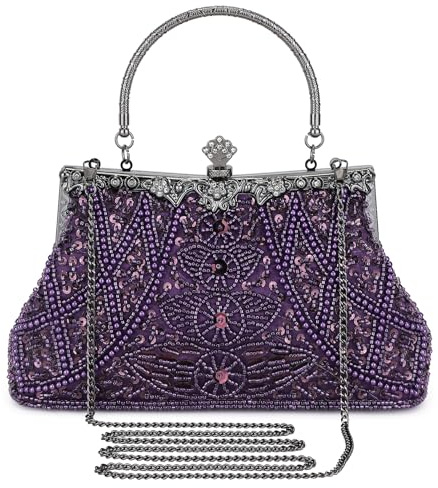 Selighting 1920s Vintage Beaded Clutch Evening Bags for Women Formal Bridal Wedding Clutch Purse Prom Cocktail Party Handbags Purple