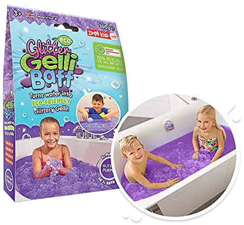 Eco Glitter Gelli Baff Purple, 1 Bad oder 6 Spielanwendungen von Zimpli Kids, verwandelt Wasser magisch in dicken, glitzernden GOO, Eco, recycelbares Kinderbadespielzeug für Jungen und Mädchen,