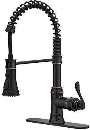 BWE Solid Brass Kitchen Faucet 1 or 3 Hole, Rubbed Bronze Kitchen Sink Faucet with Pull Down Sprayer, Single Handle High Arc Faucet with 3 Mode Spray for RV Farmhouse Bar Kitchen