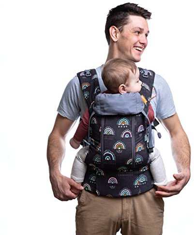 Beco 8 Babytrage Neugeborene bis Kleinkind, Mesh, 3-20 kg, Boho Regenbogen | Atmungsaktiver Hybrid für Bauch-, Hüft- & Rückentrage, luftig im Sommer, ergonomisch und Hüftgesund ab Geburt.
