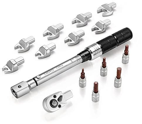 TAGVIT 15-tlg 1/4 Drehmomentschlüssel Satz, 9 x 12 mm Einsteck Maulschlüssel 5-30Nm Drehmomentschlüssel mit Hex Bits Für Fahrradreparaturen, Klimaanlagenreparaturen etc