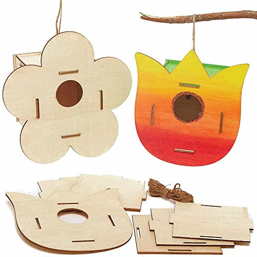 Baker Ross FC733 Blumen Vogelhaus Holz Bastelset - 2er Pack, Nistkästen für Vögel zum Bemalen und Basteln für Kinder Set