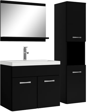 Badplaats B.V. Meuble de Salle de Bain Montreal 60 cm lavabo Noir Mat - Armoire de Rangement Meuble lavabo evier Meubles