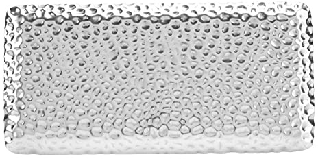 Gehämmertes Tablett, Exquisites Rechteckiges Serviertablett aus Edelstahl für Wohnzimmer, Schlafzimmer, Badezimmer, Theke, Küche (Silber)