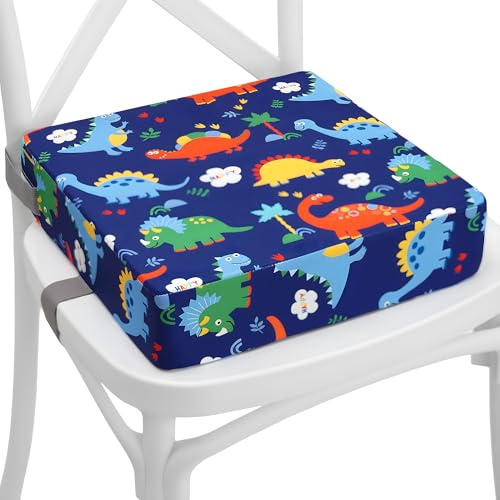 Cojin elevador para silla infantil para comer 33x33x8 cm - Alzador elevador para sillas de niños y niñas Cojín base elevadora con inserto de espuma y funda lavable Dinosaurio azul
