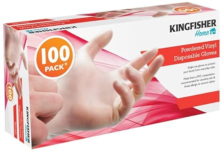 Marco Paul 100 Pack Vinyl Powdered Disposable Gloves Clear Hygiene Barrier Extra Strong Latex Free Rubber Multi-Purpose for Food Prep, Home or Industry with Perforated Dispensing Box - XL