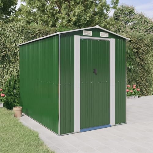 Chusui Geräteschuppen, Gerätehaus, Fahrradgarage, Gartenhütte, Fahrradunterstand, Gartenhäuschen, Garten Hütte, Fahrrad Unterstand, Grün 192x274x223 cm Verzinkter Stahl