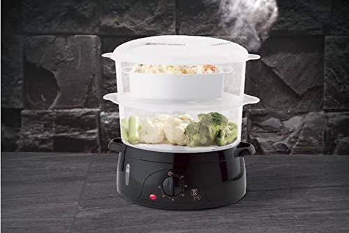 Berlinger Haus, 6L Electric Steamer, Black Rose Collection, 60 Minute Timer, 1.2L Water Level Indicator, Water Inlet on Both Sides