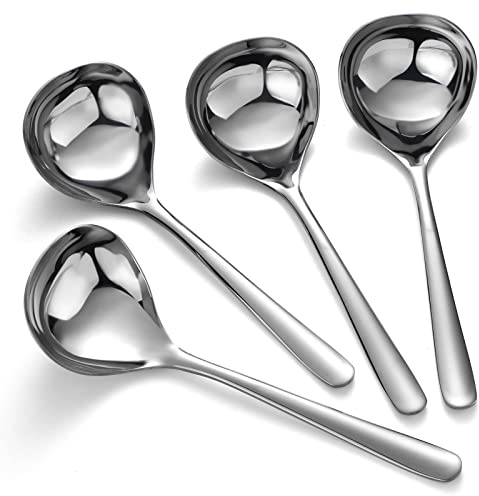 Cucharas de sopa de acero inoxidable para ramen, juego de 4 cucharas grandes, resistentes y pulidas para sopa asiática (mango corto)
